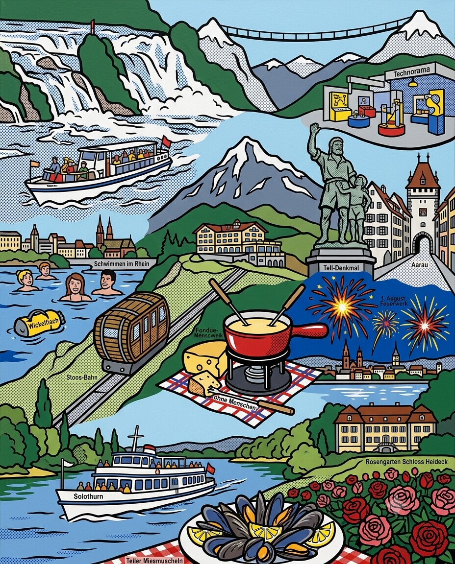 Schweiz 2022 im Stil von Lichtenstein